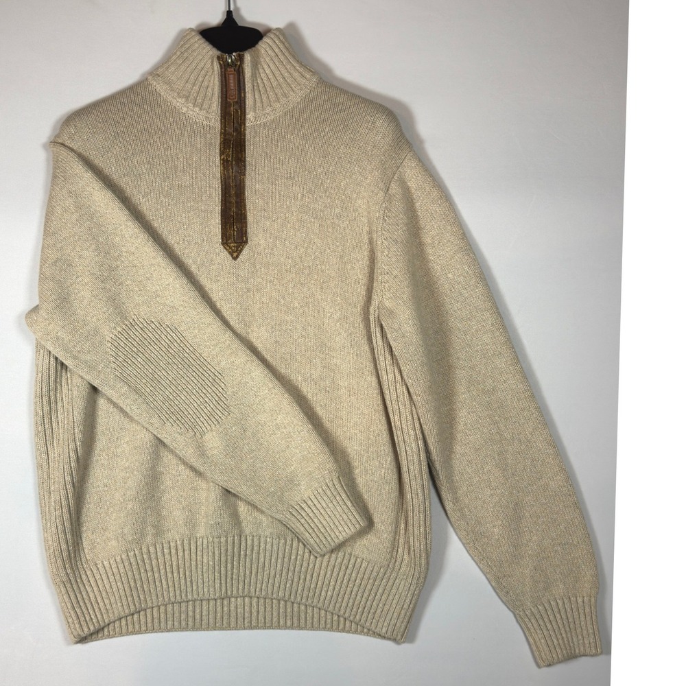 VTG Tommy Hilfiger Mens L Quarter Zip Mock Neck Sweater Oatmeal Cotton Hong Kong